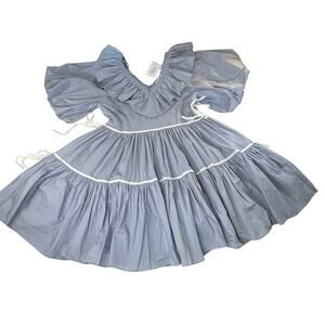 Zoco Cotton Ruffle Dress Blue Puff Sleeve Tiered Cottagecore Prairie Large NWT